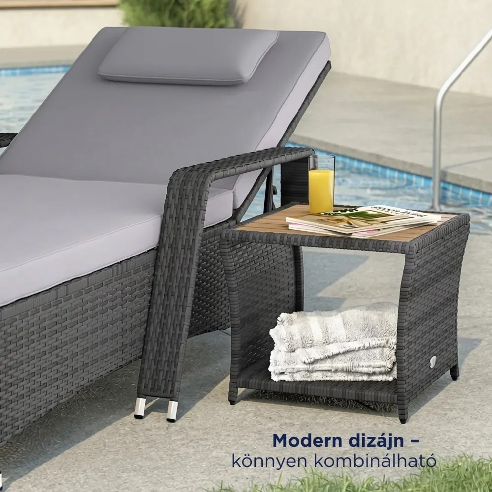 ROCCO polyrattan oldalasztal akácfával, 40x45x45cm, barna/szürke Casaria
