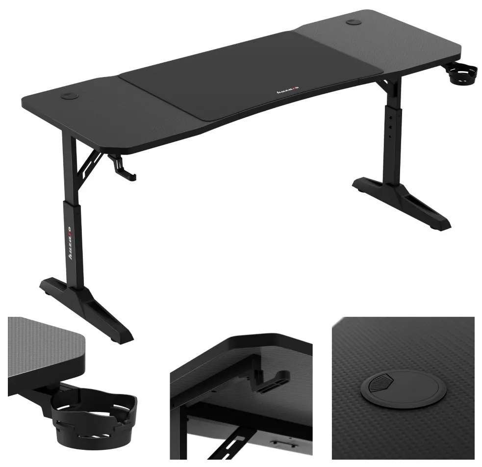 Gamer asztal, elektromos íróasztal Hero fekete carbon 160 × 60 cm