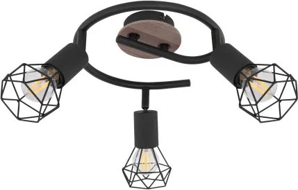 Globo 54802S-3H Spotlámpa fekete fém, barna fa betéttel. Ø:230, M:215, fényforrás nélkül 3xE14 40W 230V