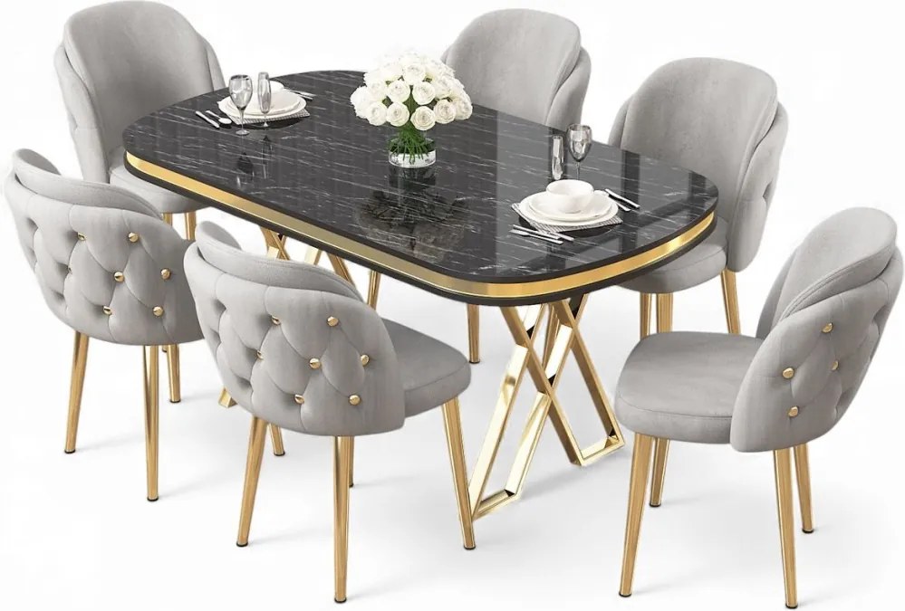 Zae étkezőgarnitúra, fekete márvány-arany, 168 cm – TR240CHR3095