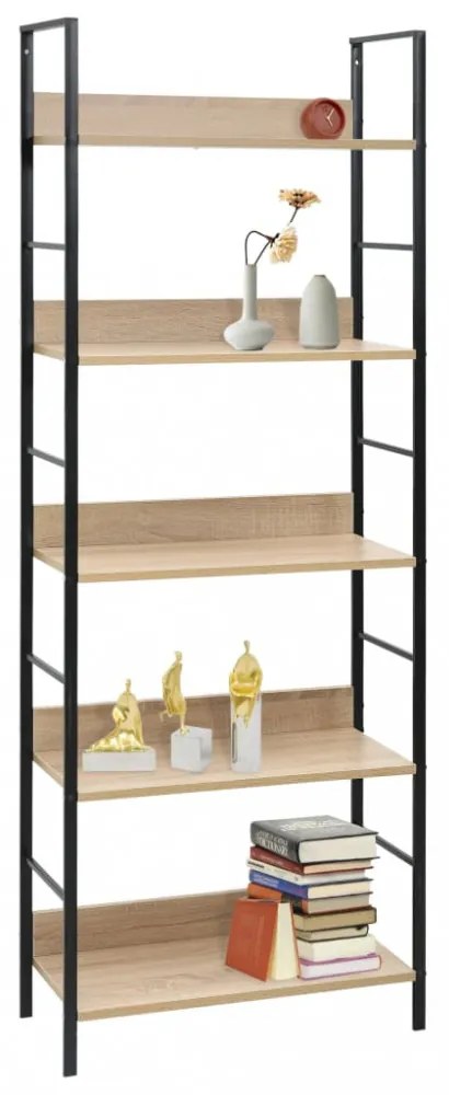 5 szintes tölgyszínű szerelt fa könyvespolc 60x27,6x158,5 cm