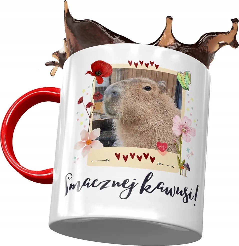 Piros Kapibara Bögre Születésnap Névnap Ajándék Nyomtatott Fotóval