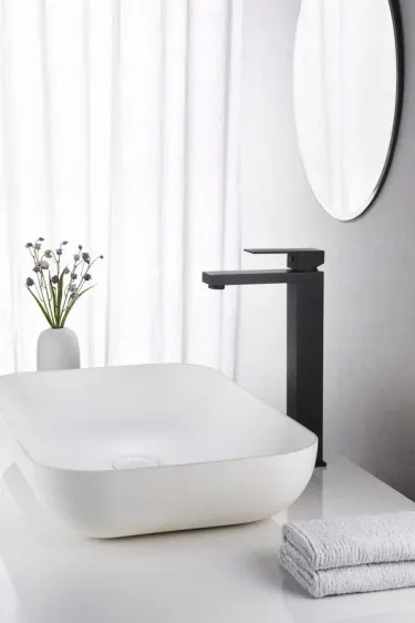 Mosdó Csaptelep Magas, Fekete, Szögletes