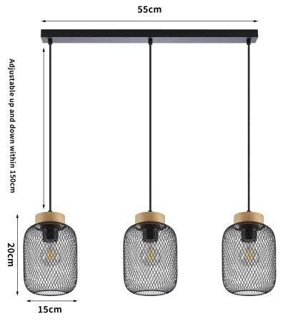 Brilagi - Zsinóros csillár BASKLITE 3xE27/15W/230V kaucsukfa/fekete