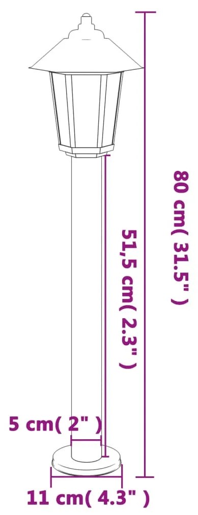 3 db fekete rozsdamentes acél kültéri állólámpa 80 cm