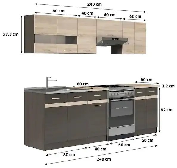 Salandra konyhabútorszett 240 cm Sonoma / sonoma