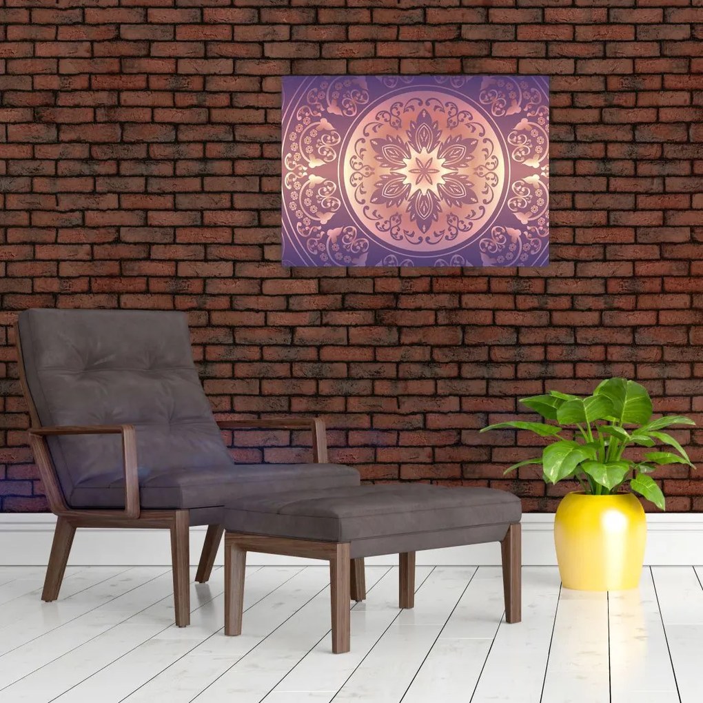 Kép - Mandala lila színátmeneten (üvegen) (70x50 cm)