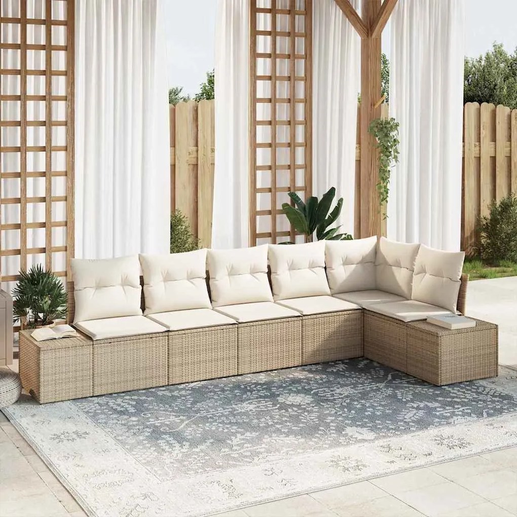 Kerti Kanapé Szett párnával 6 pcs bézs és krémszínű Poli rattan