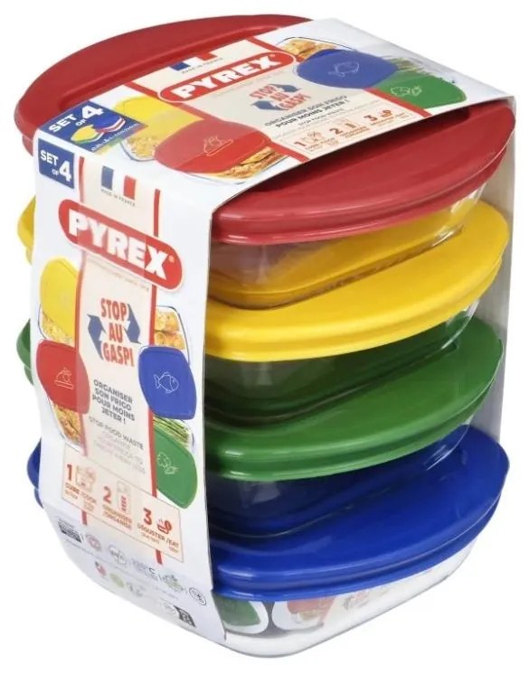 4 darabos PYREX 0,3 l üveg ételtároló dobozok