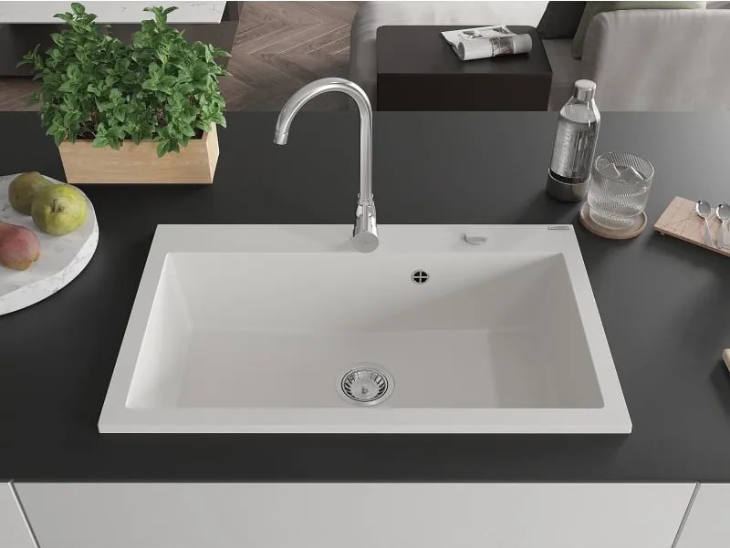 Mexen Elix gránit mosogató 1-medencés 800 x 500 mm, fehér, króm szifon - 6527801005-20