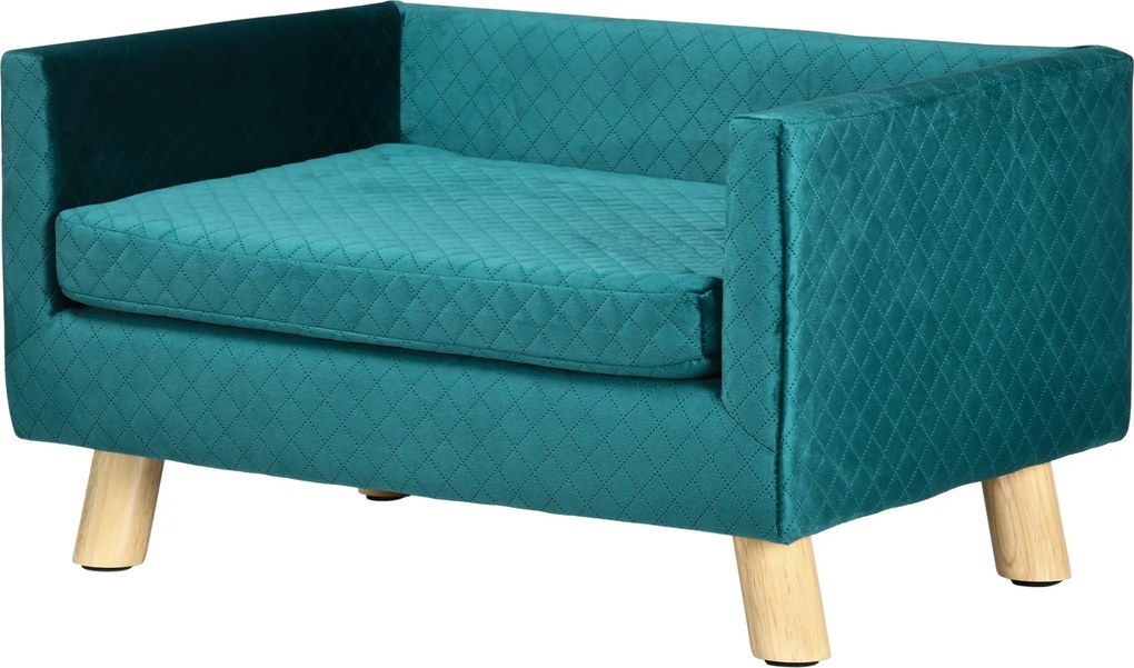 PawHut Kutya Kanapé Ágy Skandináv Dizájnnal, Párnával és Fa Lábakkal 64 x 45 x 36 cm Tengerészkék Velúr | Aosom