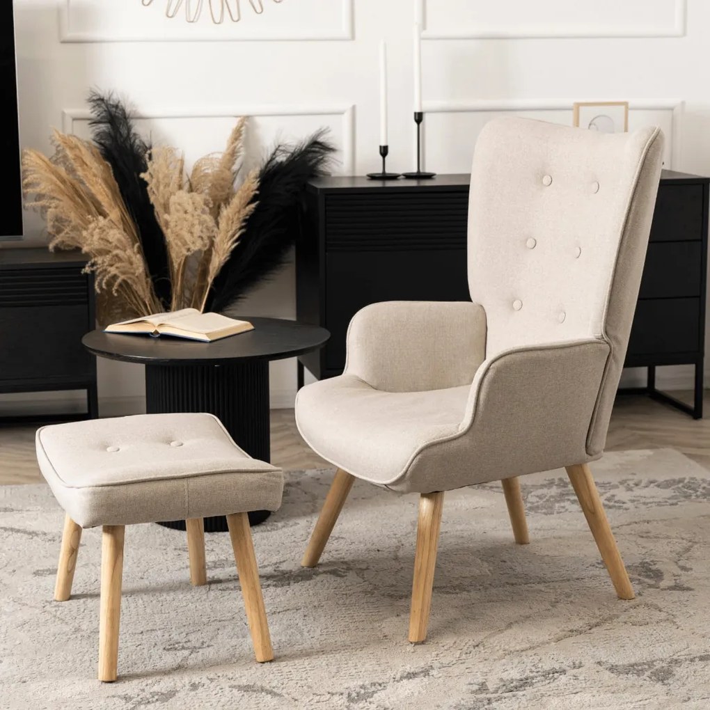 Füles Fotel Lábtartóval Bézs Színben. LOZANO 2