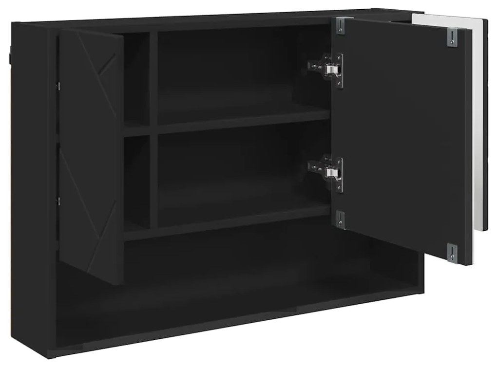 Fürdőszobai tükörszekrény Fekete 80 x 17 x 55 cm Faanyag