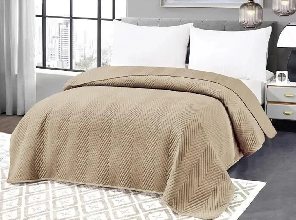 Bézs bársony ágytakaró ARROW VELVET Méret: 200 x 220 cm