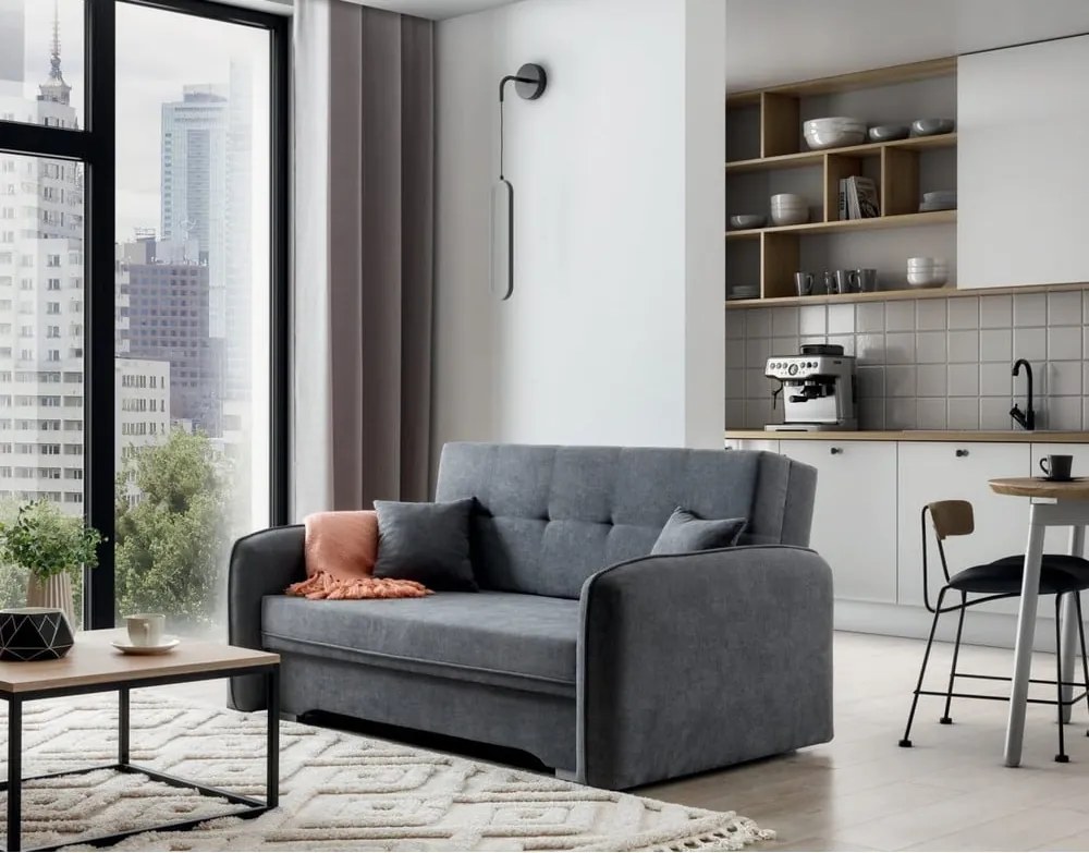 Szürke zsenília kinyitható-tárolóhelyes kanapé 155 cm Laine – ELTAP