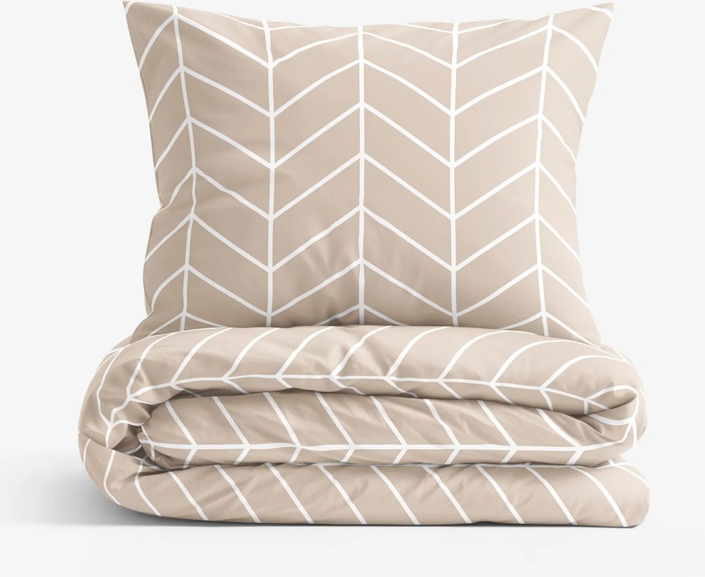 Goldea pamut ágyneműhuzat - fehér cikkcakk bézsen 140 x 200 és 70 x 90 cm