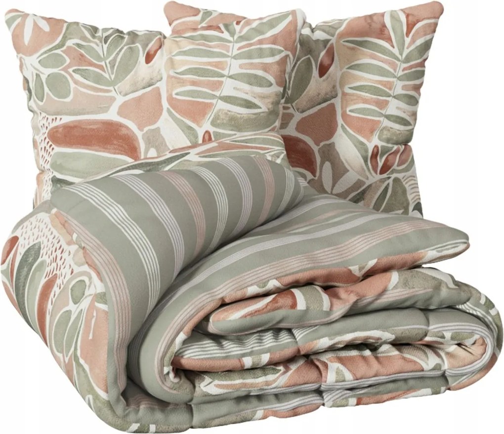 Alvaro ágyneműhuzat garnitúra 240x220cm zöld virágok 63x63 cm pamut gombok