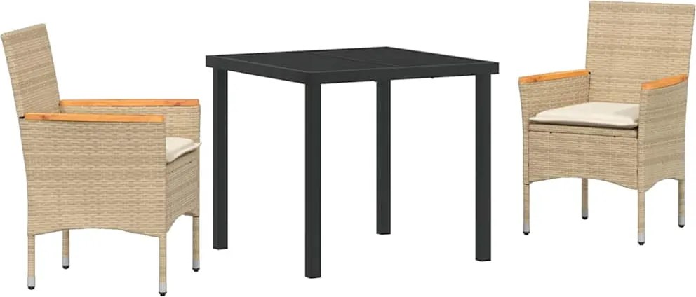 vidaXL Kert étkező szett párnával 3 pcs Bézs polirattan