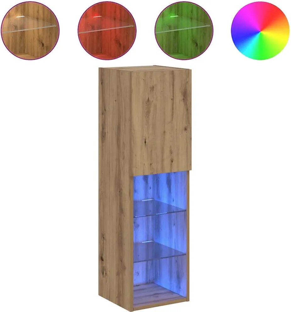 vidaXL kézműves tölgy színű TV-szekrény LED-lámpákkal 30,5x30x102 cm