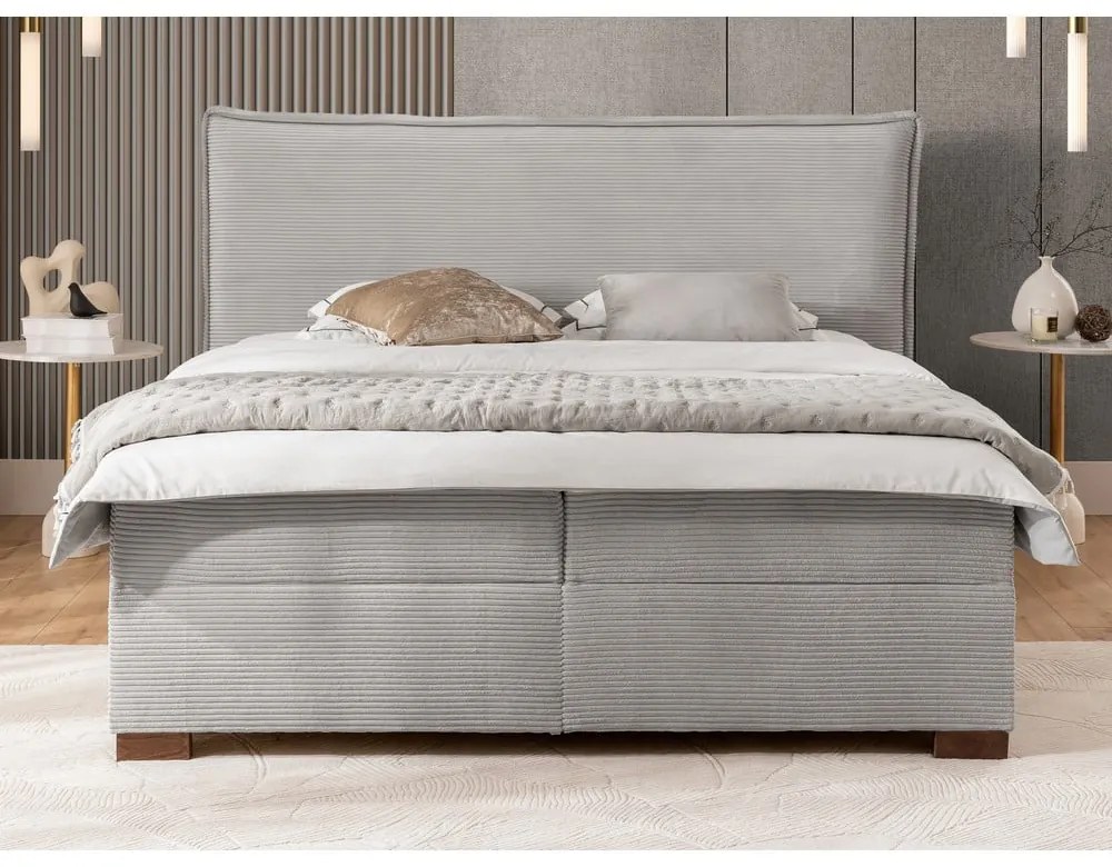 Világosszürke ágyneműtartós boxspring ágy 160x200 cm Lysa – Ropez