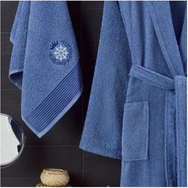 Kék pamut fürdőköpeny és törölköző szett S/M – Mila Home
