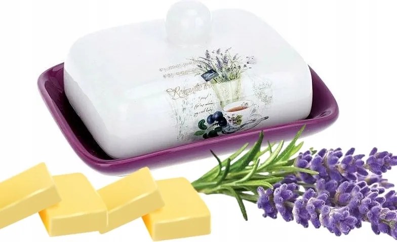 Vajkrém kerámia vajtartó sajt dekoráció Levendula doboz