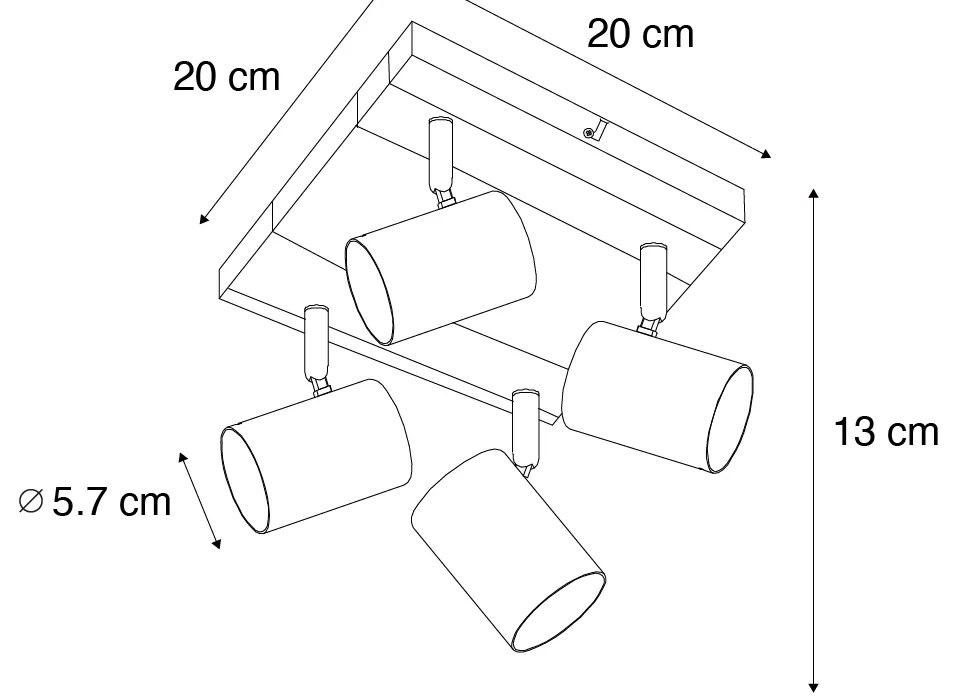 Mennyezeti lámpa fekete fával 4-lámpás állítható téglalap - Jeana