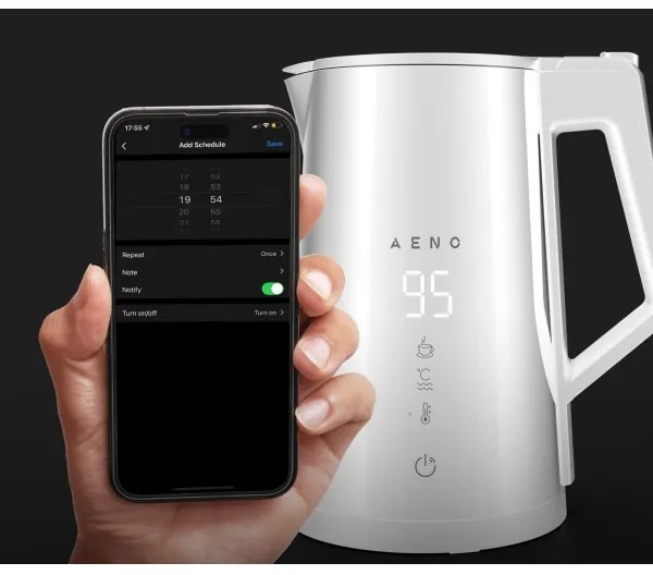AENO okos vízforraló LED kijelzővel, 1,7 l, 2200W/230V, fehér