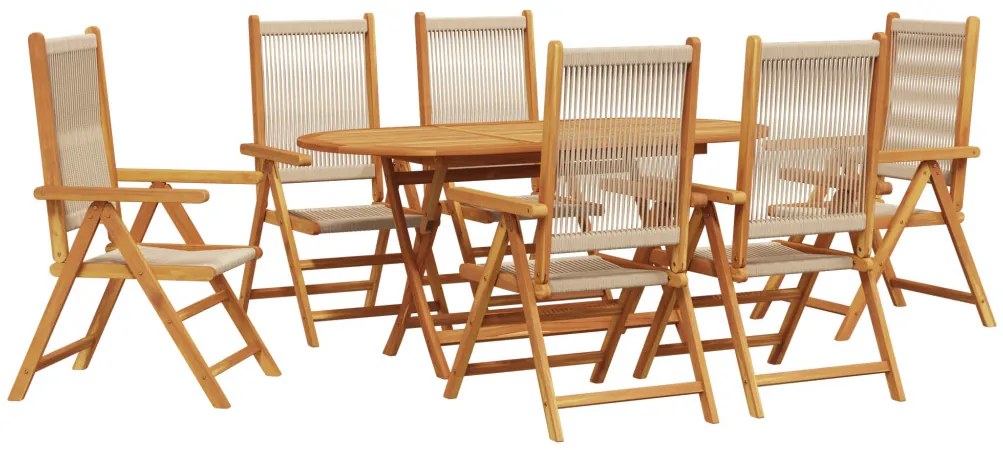 Kert étkező szett 7 pcs Bézs Tömör akáciafa és műrattan