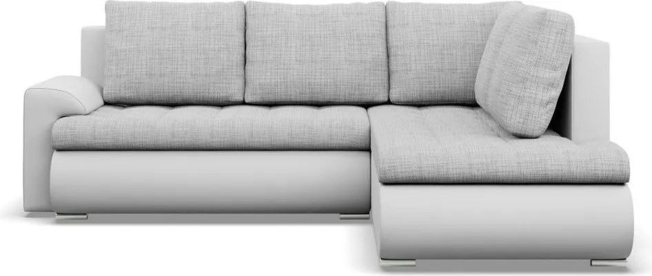 Tokio sarokkanapé, L alakú háttámlával, 2 ágyneműtartóval, fonott + műbőr, jobboldali, szürke - fehér