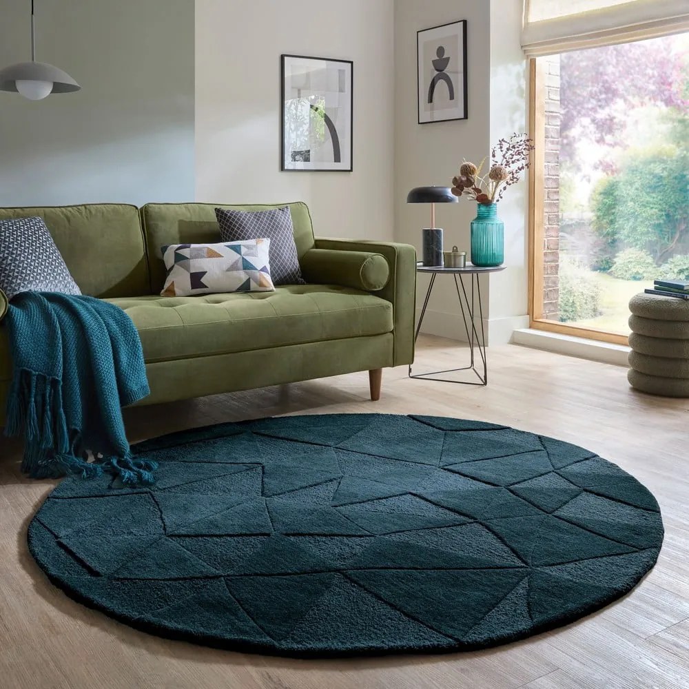 Kékeszöld kézi szövésű gyapjú kerek szőnyeg ø 160 cm Shard Teal – Flair Rugs