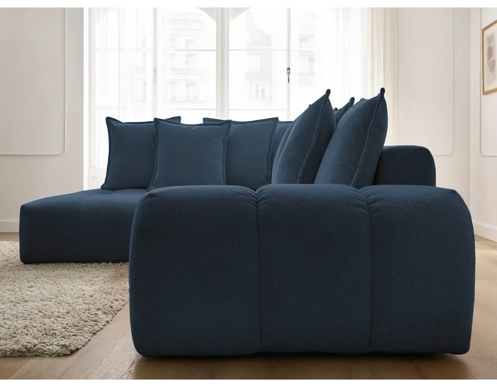 Sötétkék zsenília kinyitható-tárolóhelyes sarokkanapé (bal oldali-L alakú) Everest – Bobochic Paris