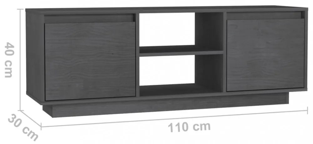 szürke tömör fenyőfa TV-szekrény 110 x 30 x 40 cm