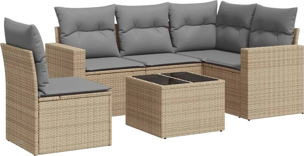 vidaXL 6 részes bézs polyrattan kerti ülőgarnitúra párnával