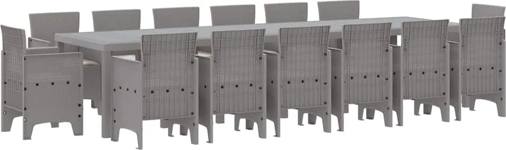 vidaXL Kert étkező szett 15 pcs Világosszürke Polt rattan