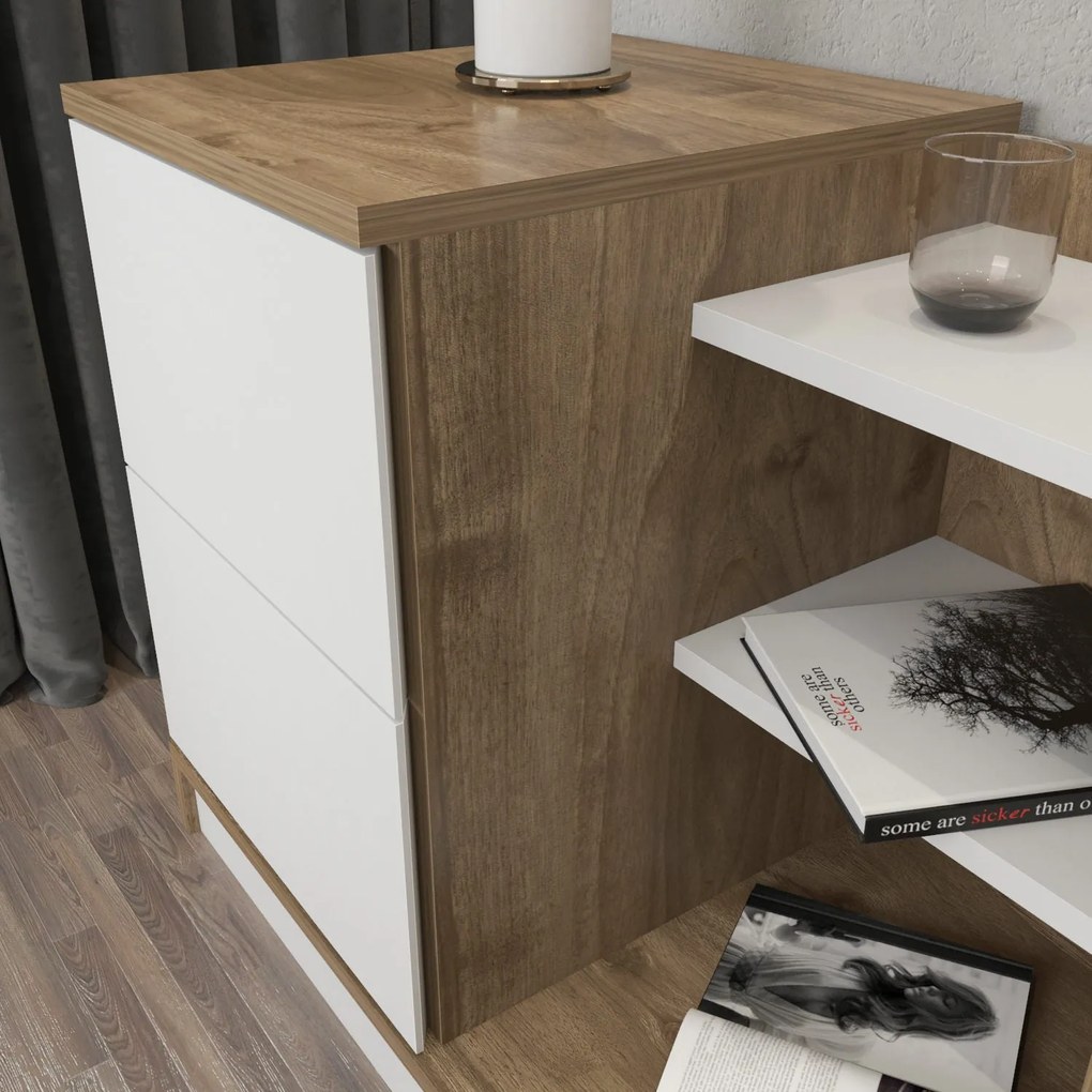 Éjjeliszekrény Rena - White, Walnut