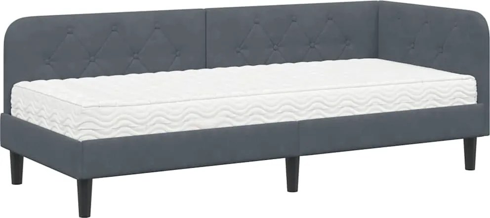 vidaXL Sarokágy keret matracmal Sötétszürke 80 x 200 cm Bársony