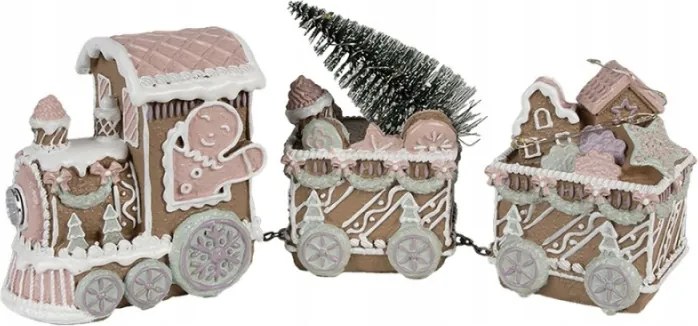 Karácsonyi dekoráció Led fénnyel barna vonat mézeskalácsokkal és karácsonyfával