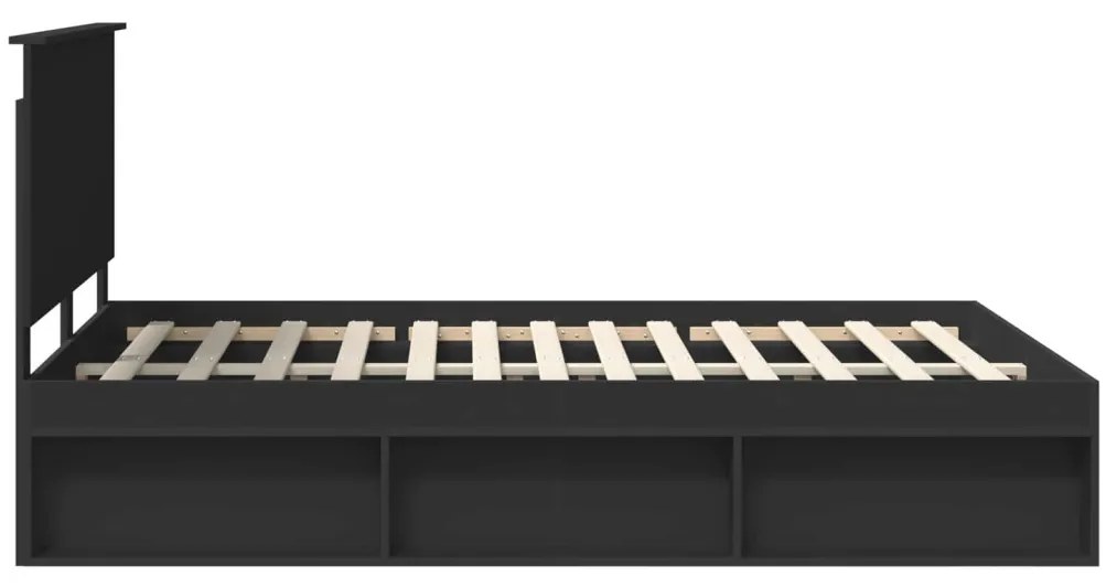 vidaXL Ágykeret fejtámlával fiókkal Fekete 150 x 200 cm Tömör fenyőfa