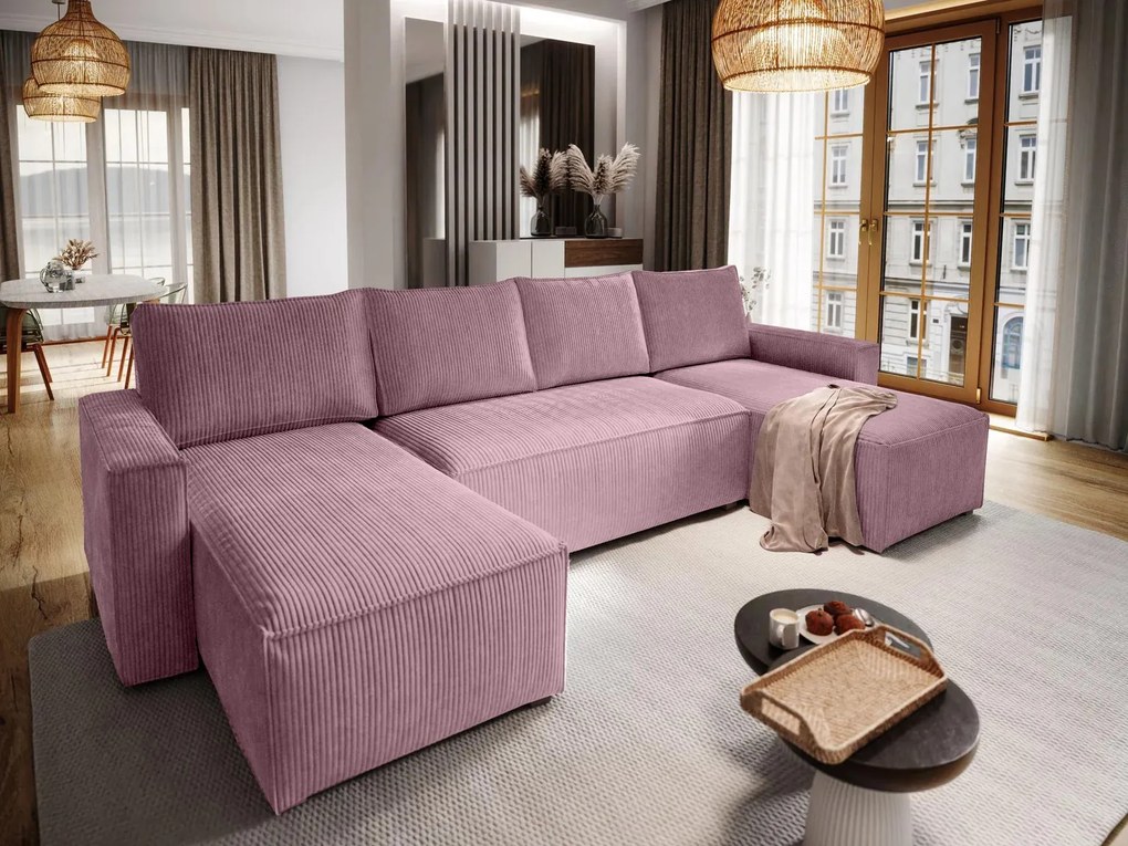 U alakú ülőgarnitúra SMART COSARO 295x140 cm, világos lila