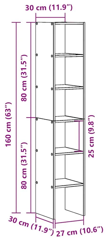 2 db betonszürke szerelt fa könyvespolcok halmozható 30x30x80cm