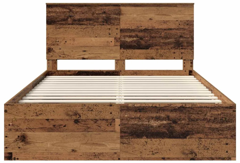 vidaXL Ágykeret fejtámlával Öreg fa 160 x 200 cm Tömör fenyőfa