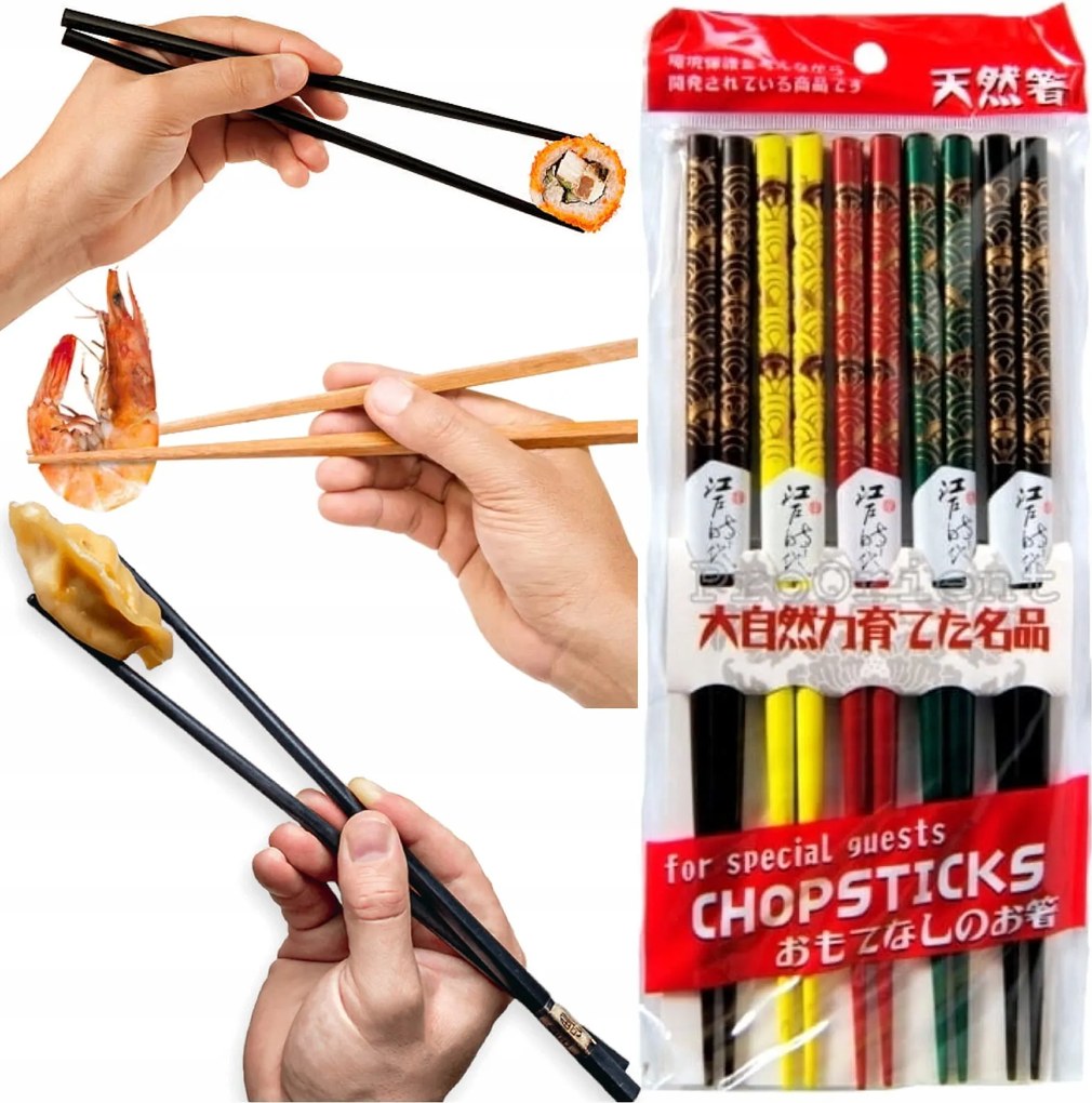 Ázsiai Színes Fa Pálcikák Motívum Sushi Dísz 5 Pár 22,5cm