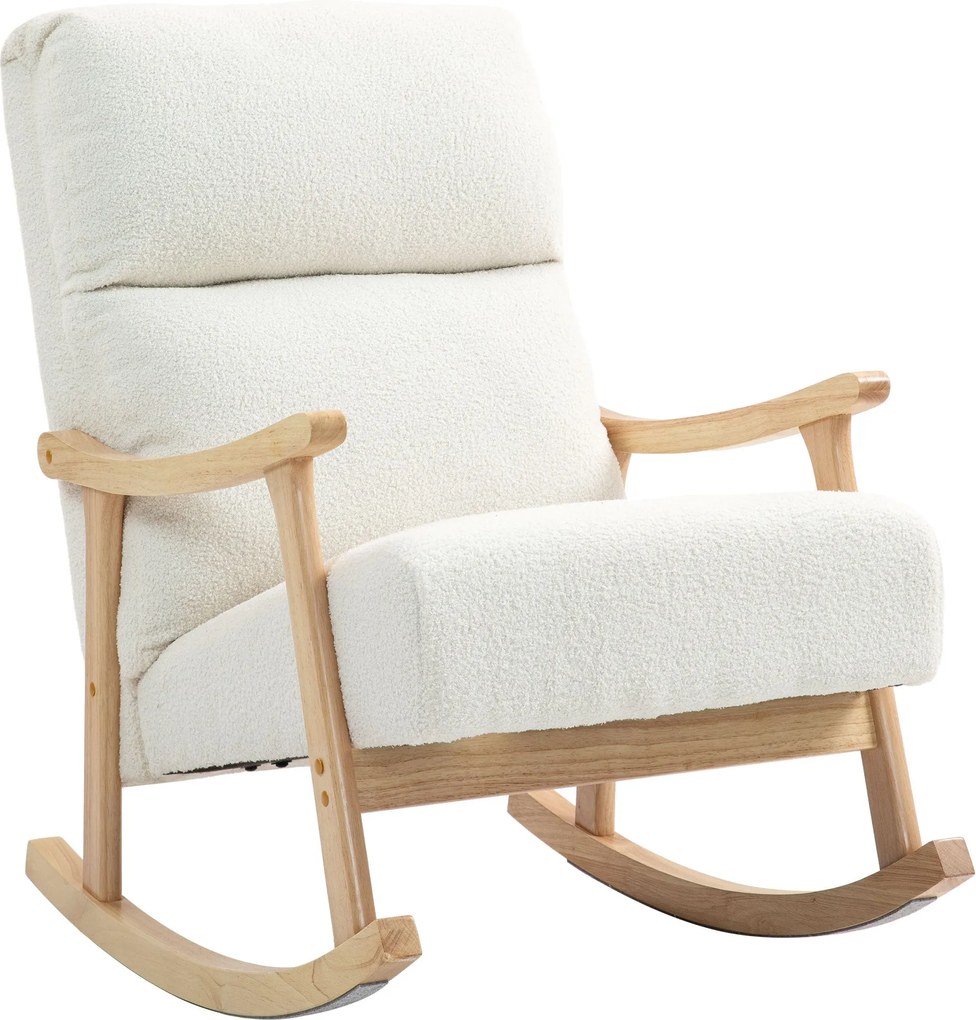 HOMCOM Hintaszék, Hinta Karosszék Hátpárnával, Fa Hintalábakkal, Pihenő Karosszék Teddy Plüss Hatással, Relaxáló Szék a Nappaliba, Hálószobába, Erkély