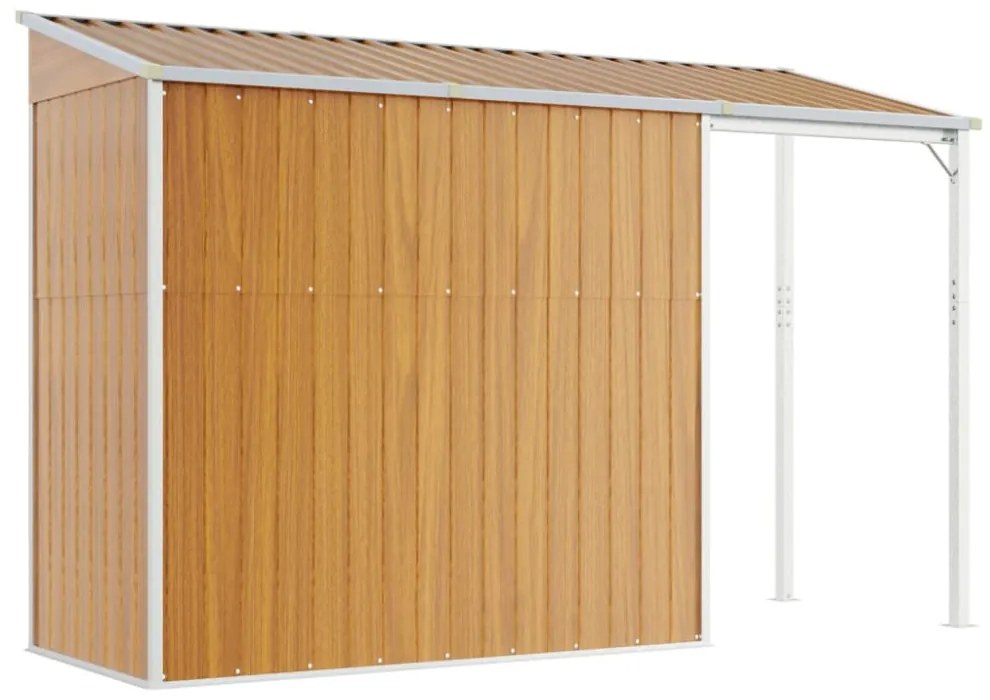 világosbarna fészer meghosszabbított tetővel 277x110,5x181 cm