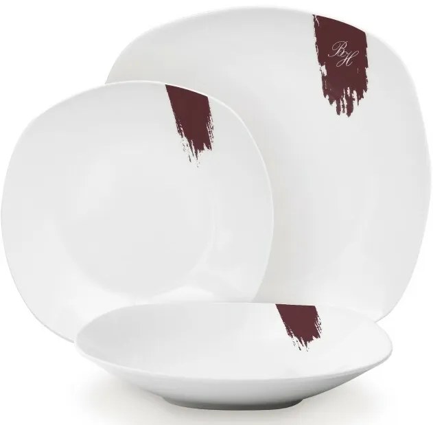BerlingerHaus 18 darabos Leonardo tányérkészlet,fehér-bordó