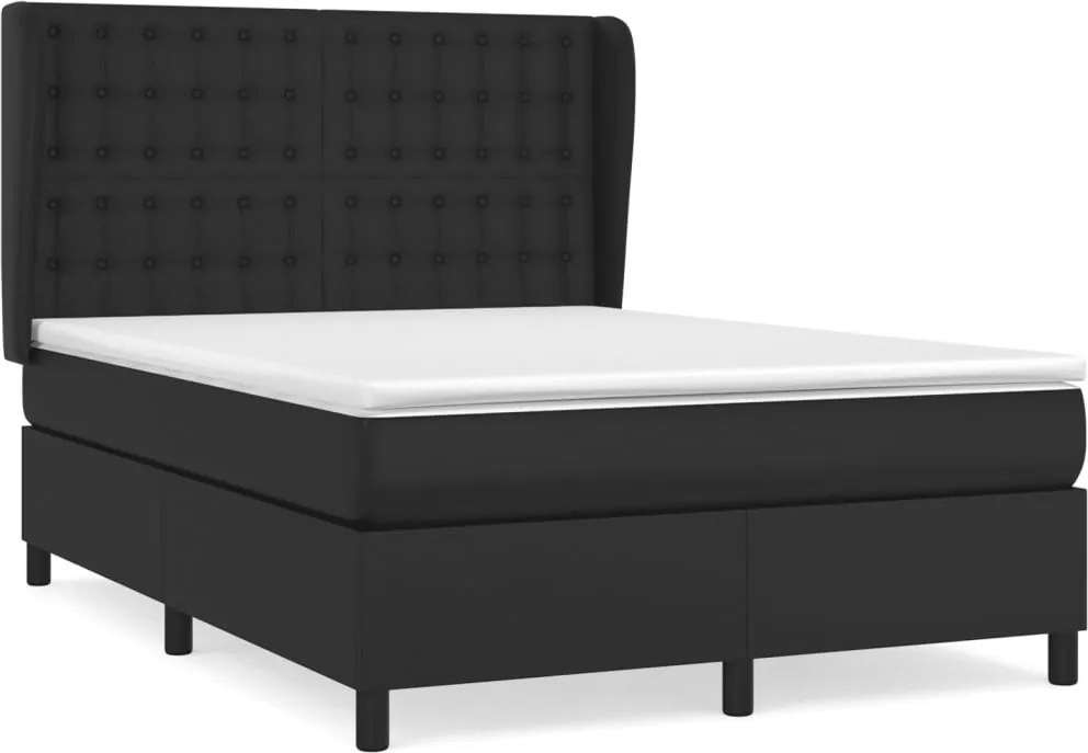 vidaXL fekete műbőr rugós ágy matraccal 140 x 200 cm