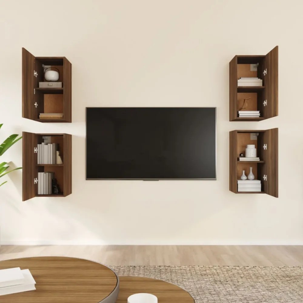 4 db barna tölgy színű szerelt fa TV-szekrény 30,5 x 30 x 60 cm