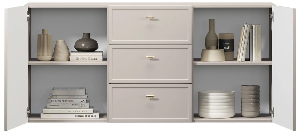 Lorini fali komód 150 cm - kasmír / arany T-bar fogantyúk