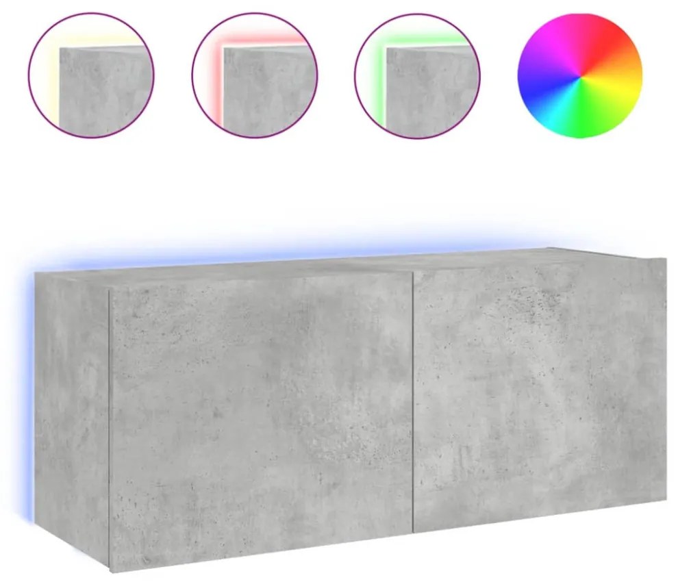 betonszürke fal TV-szekrény LED-világítással 100 x 35 x 41 cm